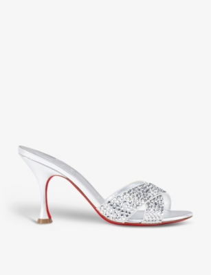 Christian Louboutin Womens Version Silver Mariza 85 Crystal-embellished Suede Heeled Mules