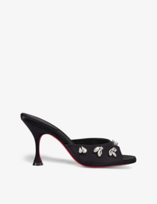 Christian Louboutin Degraqueen 85mm Crystal-embellished Crepe Satin Sandals In Black