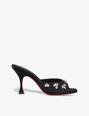 Shop Christian Louboutin Women's Black Degraqueen 85 Crystal-embellished Satin Heeled Mules