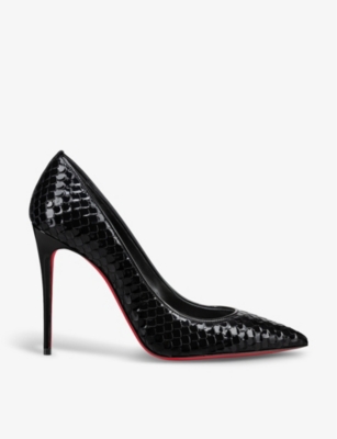 Christian Louboutin Womens Black Kate 100 Pointed-toe Patent-leather Heeled Courts