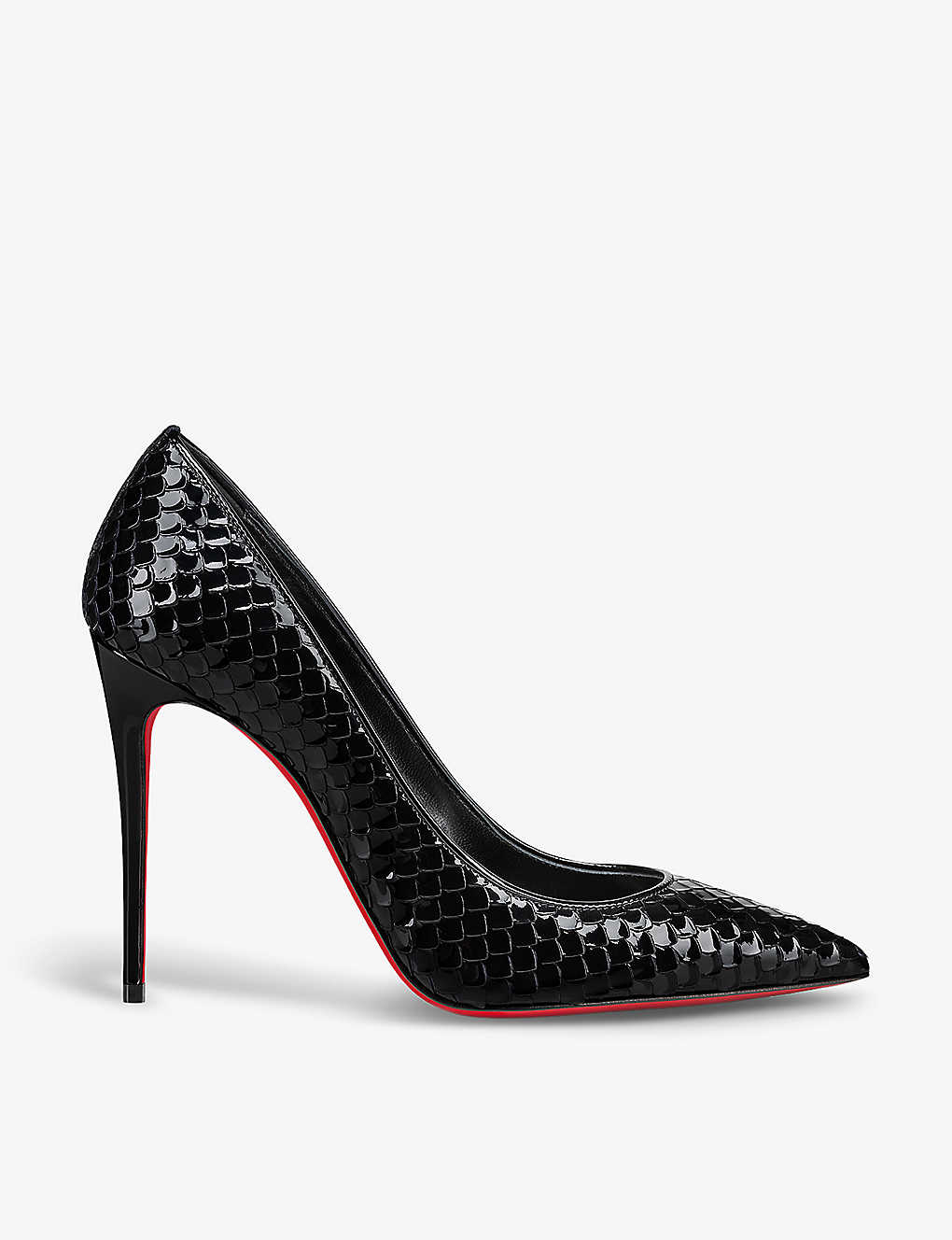 Christian Louboutin Womens Black Kate 100 Pointed-toe Patent-leather Heeled Courts