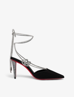CHRISTIAN LOUBOUTIN: Astrid 85 crystal-embellished suede heeled courts