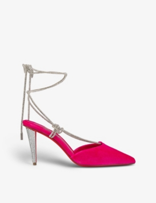 Christian Louboutin Astrid Suede Ankle-Wrap Red Sole Pumps