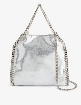 Stella Mccartney Womens Silver Falabella Mini Vegan-leather Tote Bag