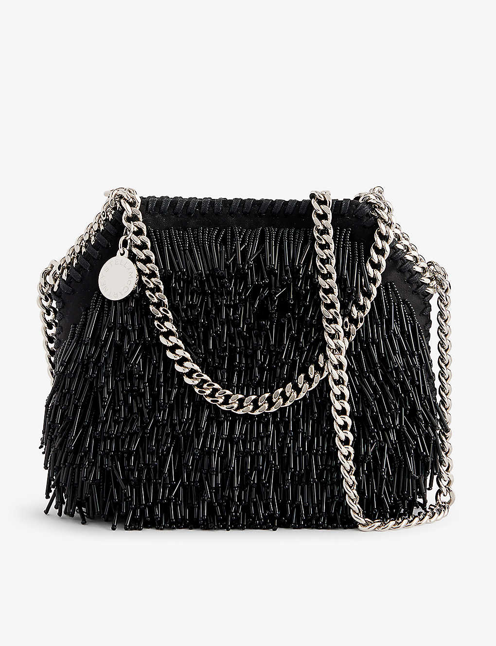 Stella Mccartney Womens Black Falabella Mini Bead-embellished Satin Cross-body Bag