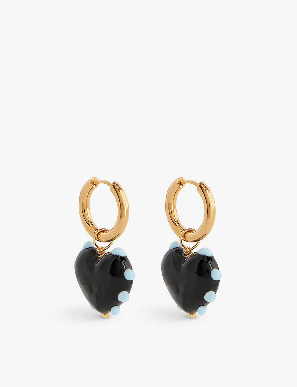 Sandralexandra Milagros Heart 18ct Yellow Gold-plated Brass And Glass Earrings In Black/blue Dots