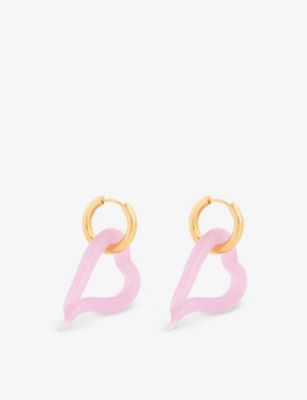 Sandralexandra Womens Cloudy Pink Heart Of Glass 18ct Yellow Gold-plated Brass And Glass Earrings
