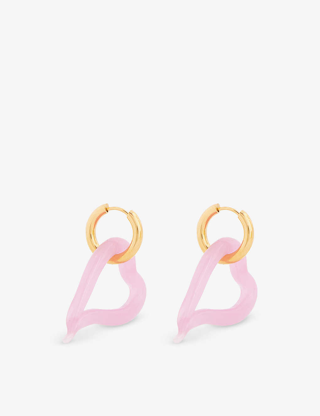 Sandralexandra Womens Cloudy Pink Heart Of Glass 18ct Yellow Gold-plated Brass And Glass Earrings