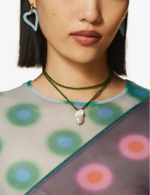 Shop Sandralexandra Womens Green Cord Baroque Pearl And Silk Cord Pendant Necklace
