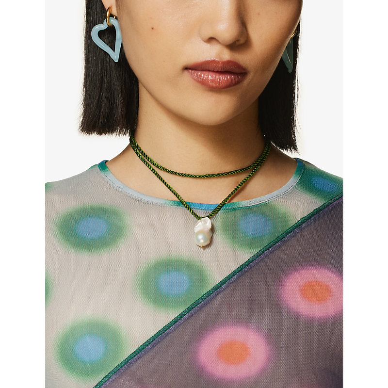 Shop Sandralexandra Womens Green Cord Baroque Pearl And Silk Cord Pendant Necklace