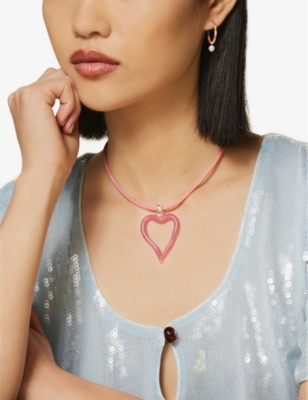 Shop Sandralexandra Womens Cloudy Pink Heart Of Glass Leather Cord And Glass Pendant Necklace