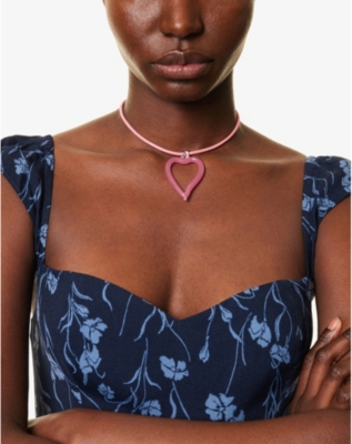 Sandralexandra Womens Cloudy Pink Heart Of Glass Leather Cord And Glass Pendant Necklace In Cloudy Pink