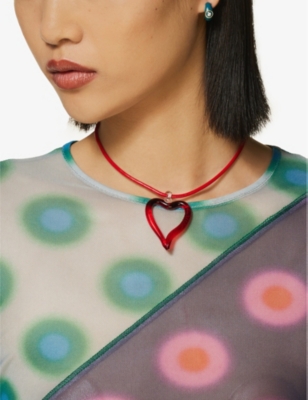 Shop Sandralexandra Heart Of Glass Leather Cord And Glass Pendant Necklace In Red
