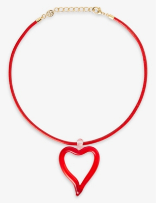 Sandralexandra Womens Red Heart Of Glass Leather Cord And Glass Pendant Necklace
