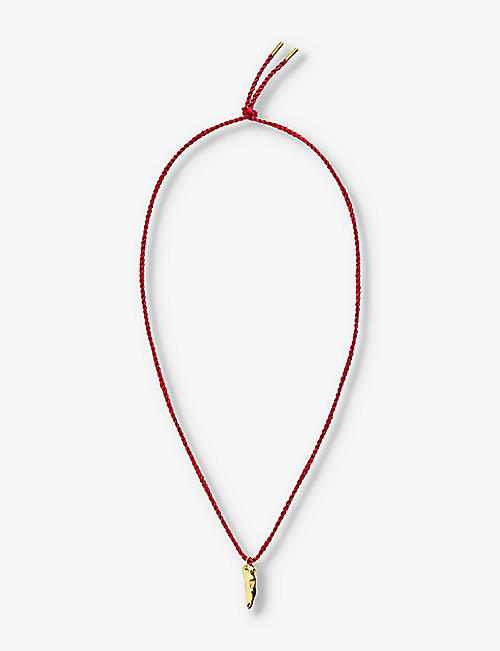 SANDRALEXANDRA: Chilli 18ct yellow gold-plated brass and silk cord pendant necklace