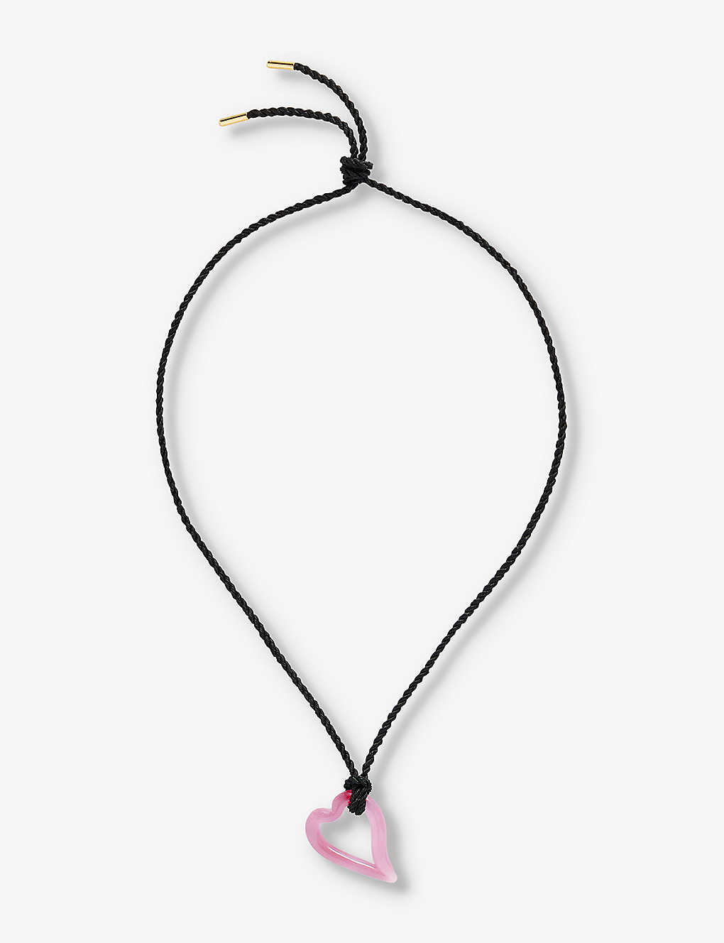 Sandralexandra Heart Of Glass Silk Cord And Glass Pendant Necklace In Cloudy Pink/black Cord