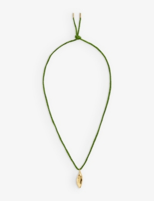 SANDRALEXANDRA: Pea in a Pod 18ct yellow gold-plated brass and silk cord pendant necklace
