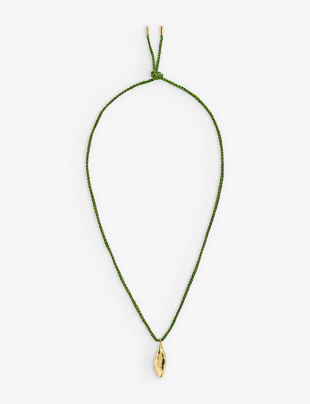Sandralexandra Pea In A Pod 18ct Yellow Gold-plated Brass And Silk Cord Pendant Necklace In Gold/green Cord