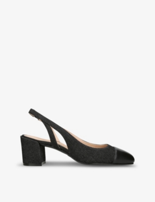 Shop Stuart Weitzman Sleek 50 Block-heel Leather Slingbacks In Black