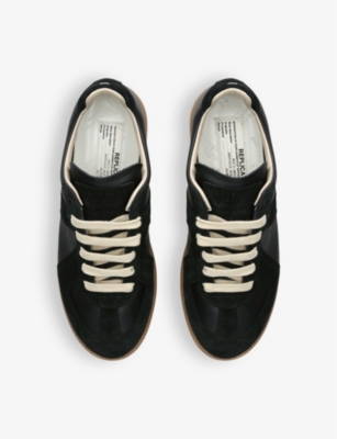 Shop Maison Margiela Women's Black Replica Leather Low-top Trainers