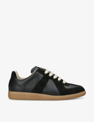 Shop Maison Margiela Women's Black Replica Leather Low-top Trainers