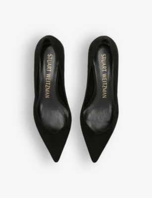 Shop Stuart Weitzman Women's Black Eva Kitten-heel Suede Court Shoes