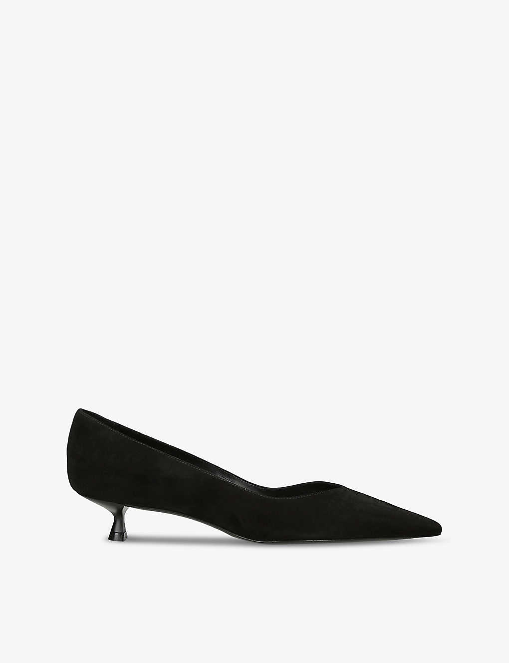 Stuart Weitzman Womens Black Eva Kitten-heel Suede Court Shoes