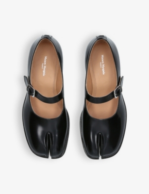 Shop Maison Margiela Women's Black Tabi Split-toe Leather Mary-janes