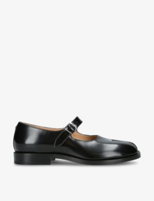 Shop Maison Margiela Women's Black Tabi Split-toe Leather Mary-janes