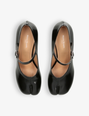 Shop Maison Margiela Women's Black Tabi 60 Split-toe Block-heel Leather Mary-janes