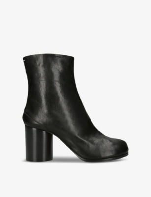 Maison Margiela Womens Black Tabi 80 Split-toe Block-heel Leather Ankle Boots