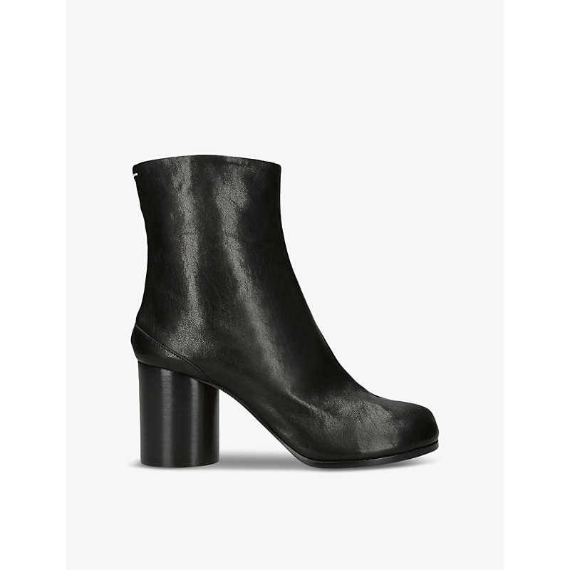 Maison Margiela Womens Black Tabi 80 Split-toe Block-heel Leather Ankle Boots In Animal Print