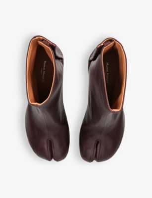 Shop Maison Margiela Women's Wine Tabi 80 Split-toe Block-heel Leather Ankle Boots
