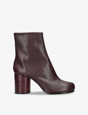 Shop Maison Margiela Women's Wine Tabi 80 Split-toe Block-heel Leather Ankle Boots