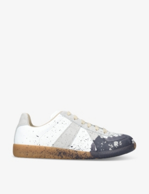 Shop Maison Margiela Women's White Replica Paint-splattered Leather Low-top Trainers