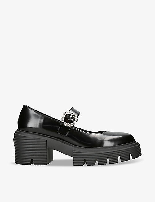 STUART WEITZMAN: Soho gem-embellished heeled leather mary-jane shoes
