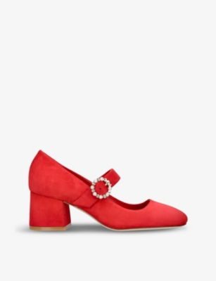 Stuart Weitzman Womens Red Stuart 60 Pearl-embellished Suede-leather Mary-jane Shoes