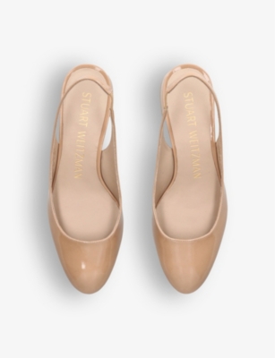 Shop Stuart Weitzman Womens Tan Vivienne 35 Patent-leather Slingback Heels