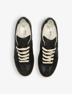 Shop Maison Margiela Mens Black Replica Panelled Leather Low-top Trainers