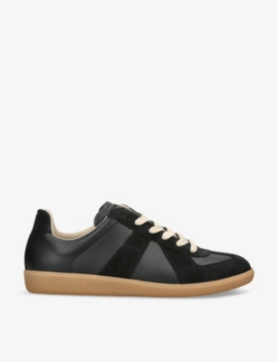 Shop Maison Margiela Men's Black Replica Panelled Leather Low-top Trainers