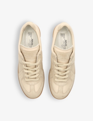 Shop Maison Margiela Men's Beige Comb Replica Panelled Leather Low-top Trainers