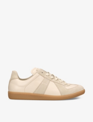 Shop Maison Margiela Men's Beige Comb Replica Panelled Leather Low-top Trainers