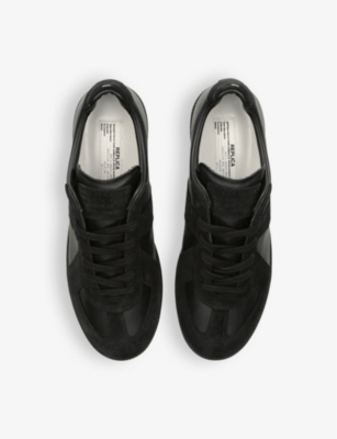 Shop Maison Margiela Men's Black Replica Panelled Leather Low-top Trainers