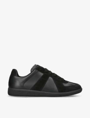 Shop Maison Margiela Men's Black Replica Panelled Leather Low-top Trainers