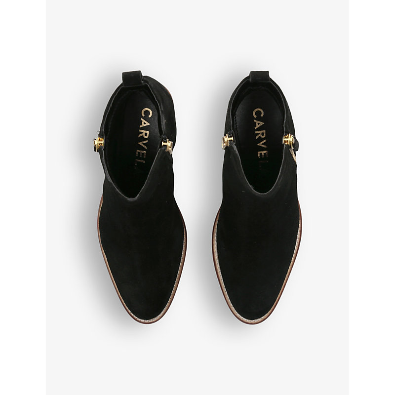 Shop Carvela Women's Black Secil Block-heel Suede-leather Ankle Boots