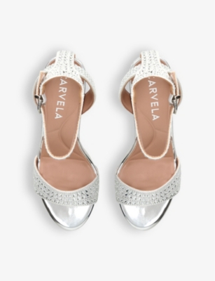 Shop Carvela Women's Silver Kianni Crystal-embellished Heeled Woven Sandals