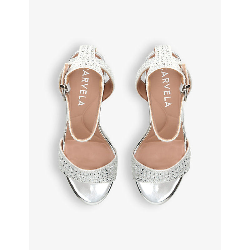 Shop Carvela Women's Silver Kianni Crystal-embellished Heeled Woven Sandals