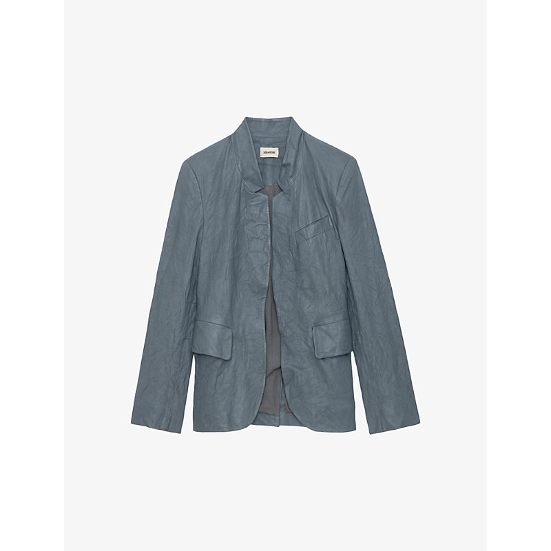 Zadig & Voltaire Verys Crinkled Leather Blazer In Light_blue