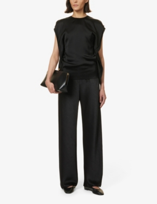 Shop Vince Women's Black-001blk High-rise Straight-leg Woven-blend Trousers