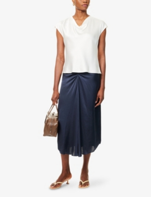 VINCE: Cowl-neck satin-textured silk top